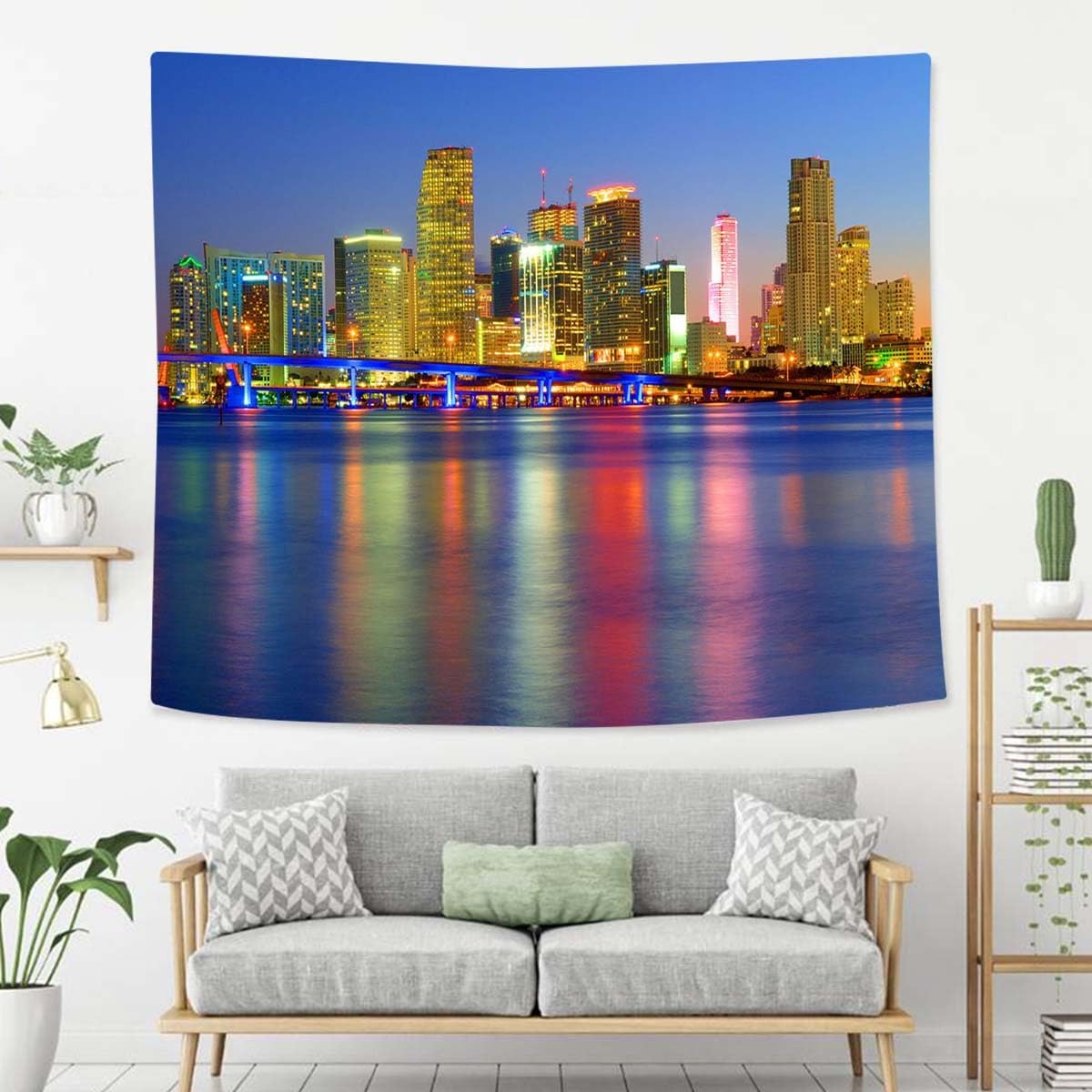Miami Tapestry For Bedroom Night Lights Beautiful Miami City Tapestries Wall Hanging For Living Room Dorm Office 60×50 In - HavenBliss Decor