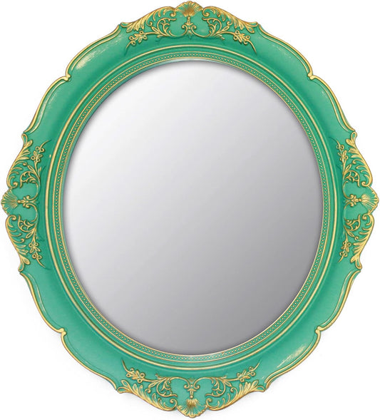 Vintage Decorative Wall Mirror 14.8 x 13.1 Inch Oval Mirror （Green）