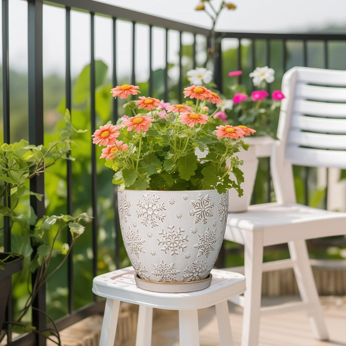 Ceramic Planter 8 Inch Plant Pot with Drainage Hole and Saucer Ceramic Pots for Indoor Plants Outdoor Large Flower Pot for Home Decor White - HavenBliss Decor