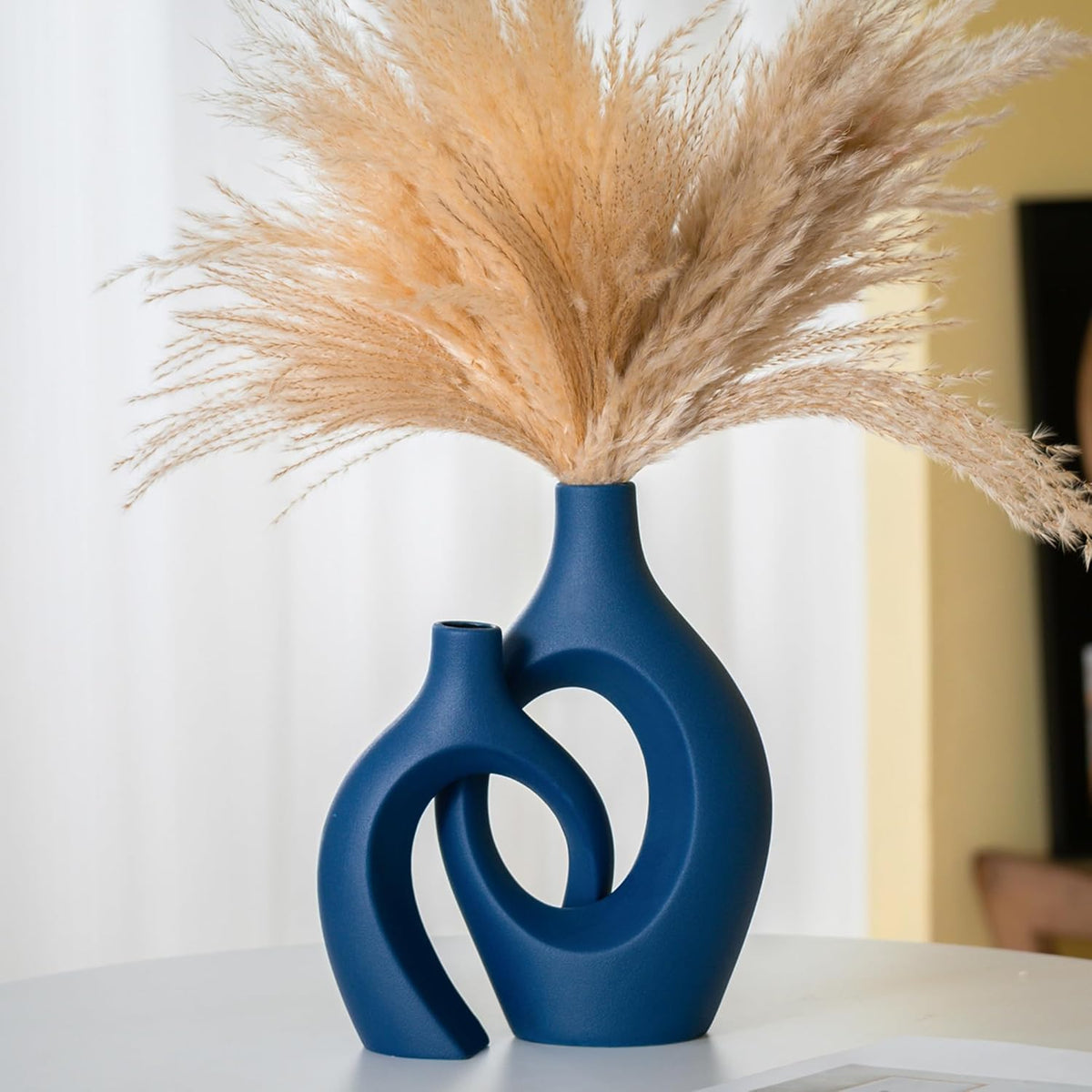 Lvases Snuggle Hollow Ceramic Vase Set of 2, Nordic Modern Boho ins Style Decorative Ceramic Aesthetic Flower Vase for Home Decor (Milky White W 6.3" X H 8.4")