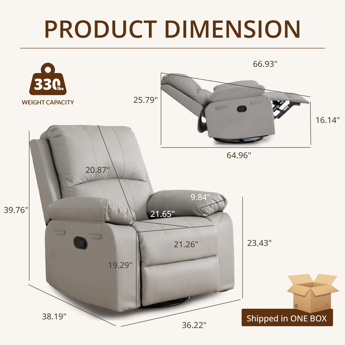 360° Swivel Rocking Leather Recliner Chair Set of 2 (2 Count)