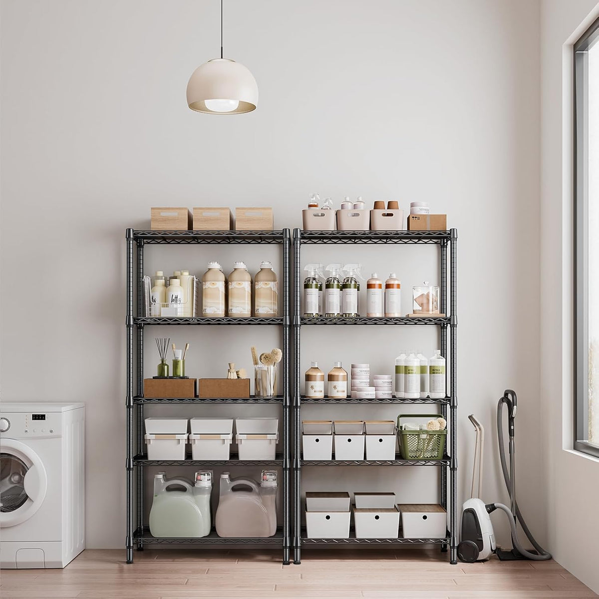 1250 lbs 5 Tier Shelf Metal Storage Shelves Shelving Wire Rack Heavy Duty Closet Organizers for Garage Kitchen Bathroom Laundry Black 13.8" D x 35.4" W x 68.5" H - HavenBliss Decor
