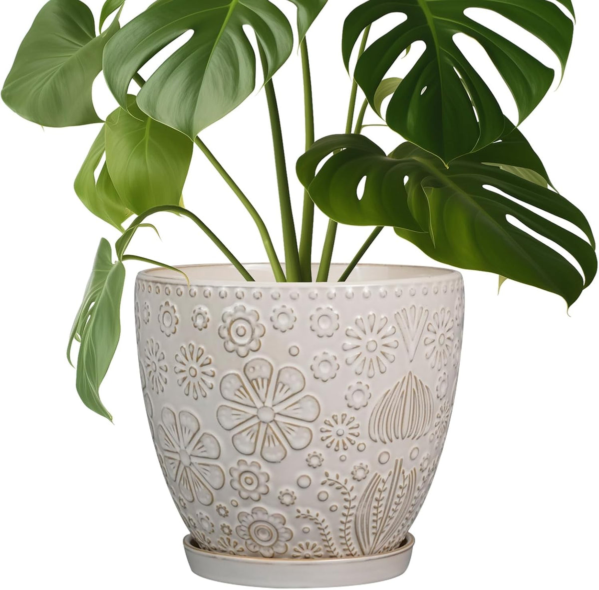 Ceramic Planter 8 Inch Plant Pot with Drainage Hole and Saucer Ceramic Pots for Indoor Plants Outdoor Large Flower Pot for Home Decor White - HavenBliss Decor