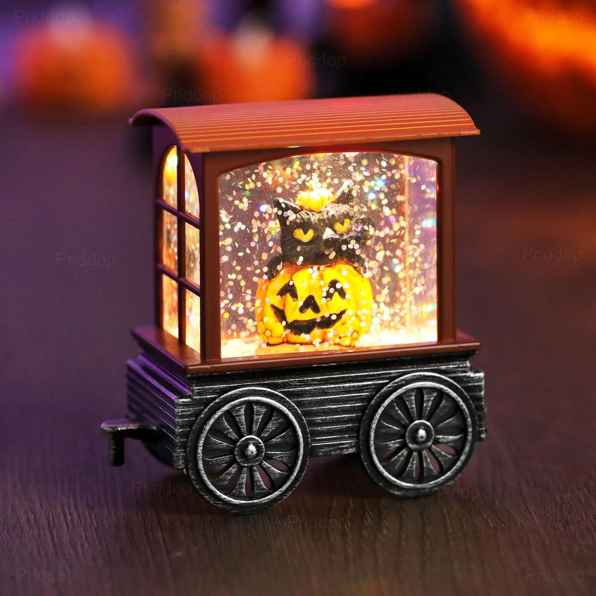 Halloween Snow Globe Train Skeleton Reaper Black Cat Pumpkin Ghost Classic Relief Texture Battery Powered LED Glitter Halloween Decorations Indoor