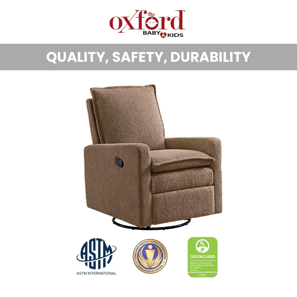 Uptown Upholstered Glider Recliner Rocking Chair 360° Swivel for Nursery and Living Room