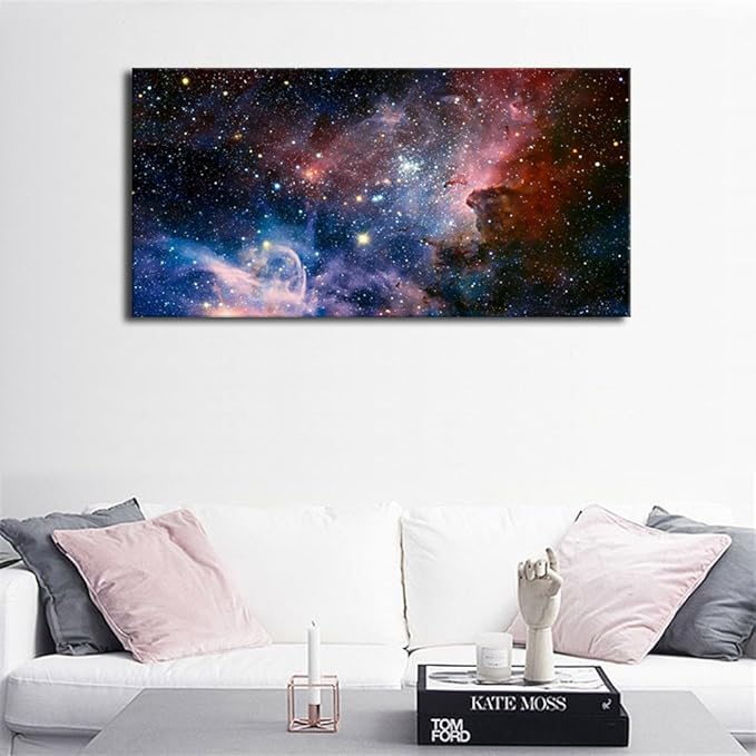 Canvas Wall Art Galaxy Nebula Starry Cosmic Painting Pictures Panoramic Canvas Arotwork Universe Stars Outer Space Wall Art for Home Office Decoration Framed Ready to Hang 24" x 48"