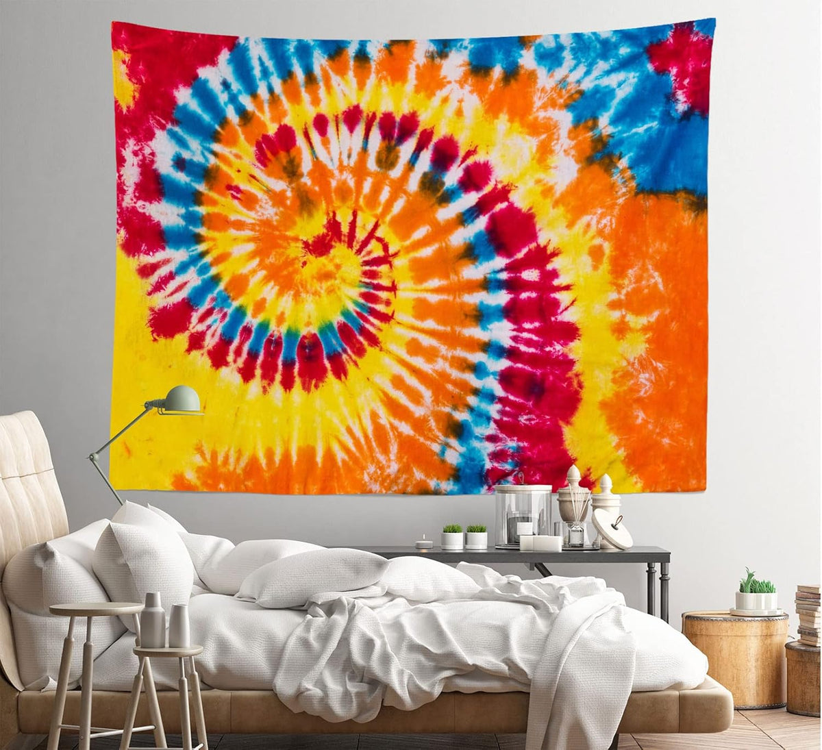 Loccor 7x5ft Tie Dye Tapestry Red Yellow Orange Blue Swirl Vortex Psychedelic Abstract Tapestry Bedroom Living Room College Hippie Bohemian Wall Hanging （Pattern Painted on Polyester Fabric） - HavenBliss Decor