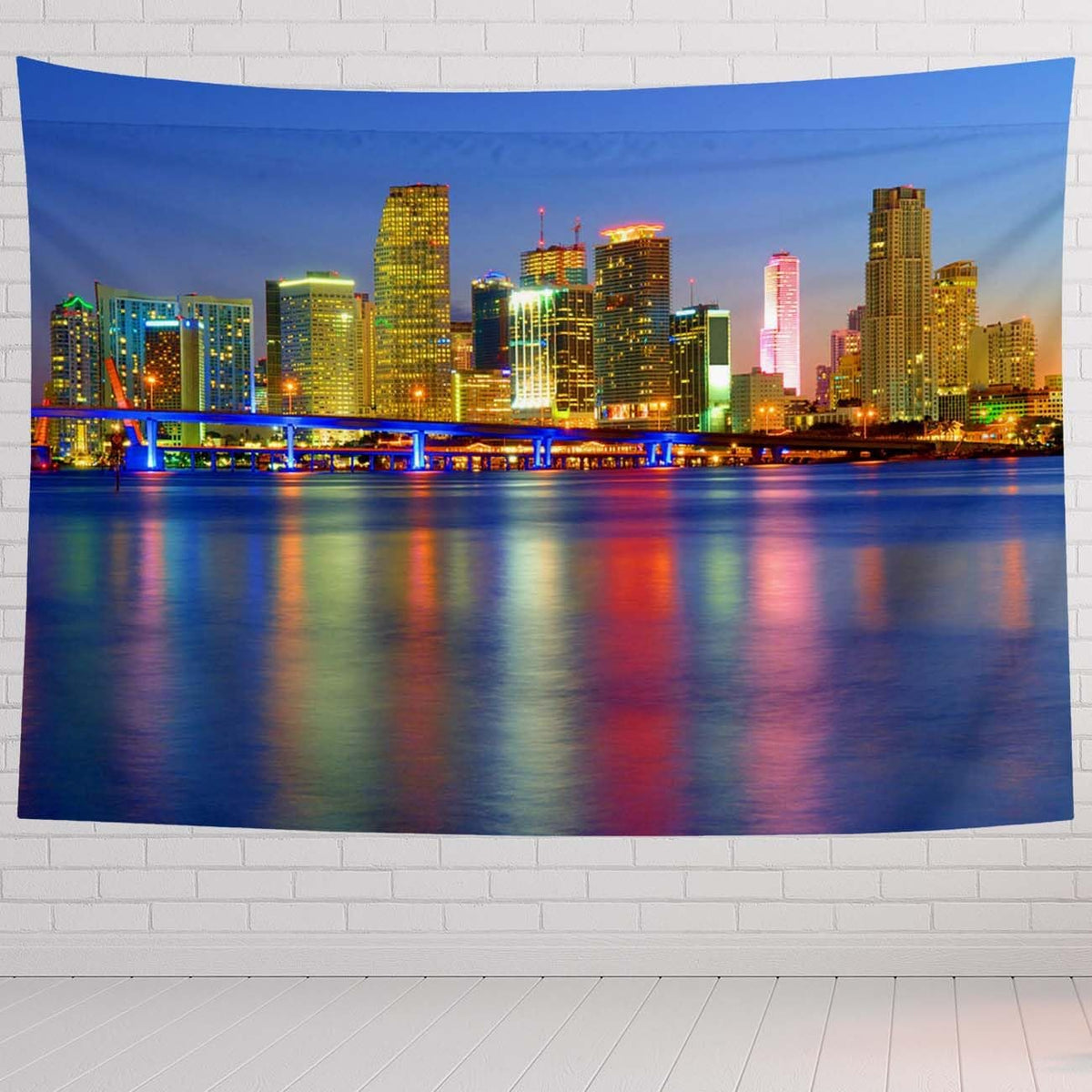 Miami Tapestry For Bedroom Night Lights Beautiful Miami City Tapestries Wall Hanging For Living Room Dorm Office 60×40 In - HavenBliss Decor