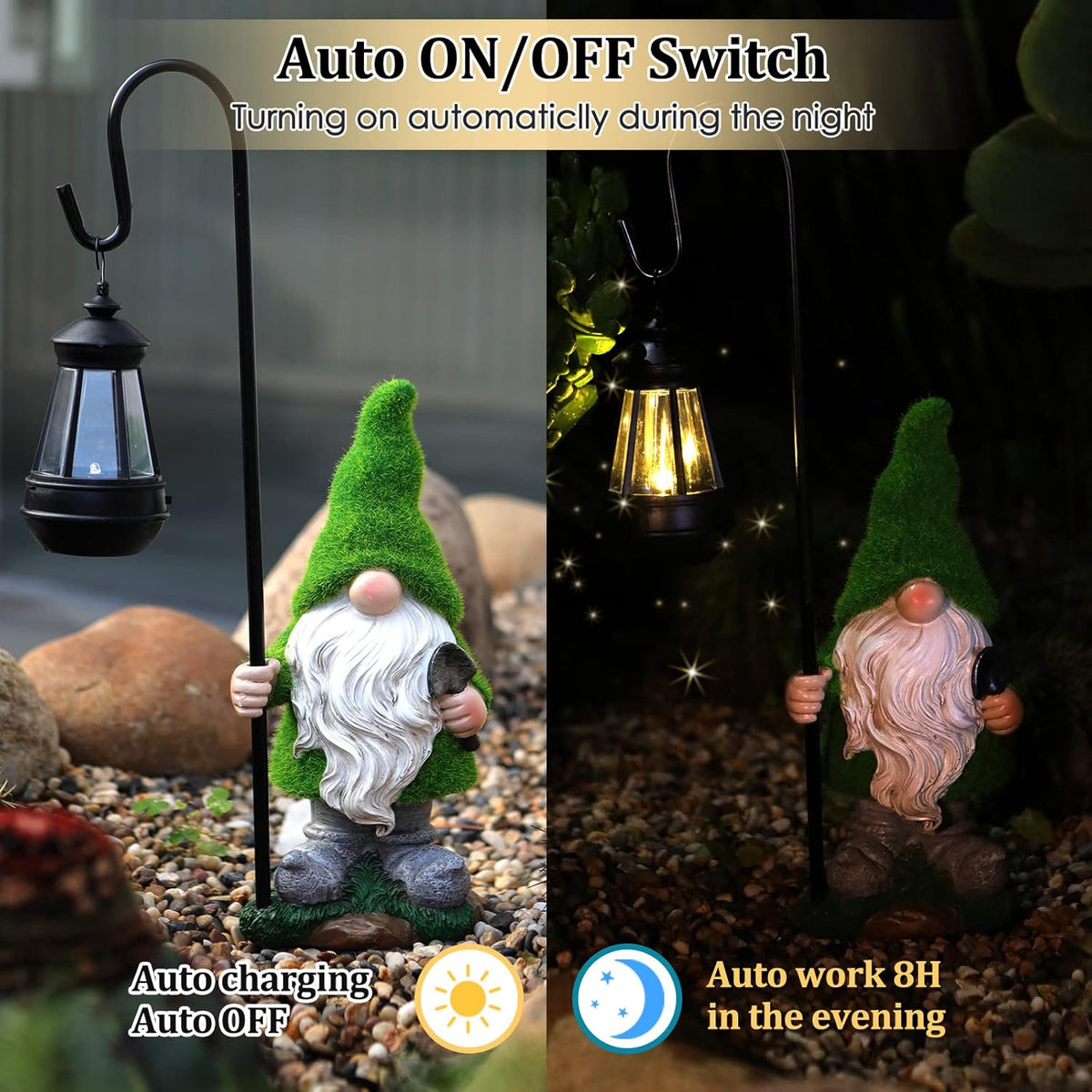 Flocked Solar Garden Gnomes Outdoor Statues 15.8”Outdoor Garden Decor LED Outdoor Decor Light Unique Housewarming Gifts Yard Art Sculptures for Patio Lawn Ornaments - HavenBliss Decor