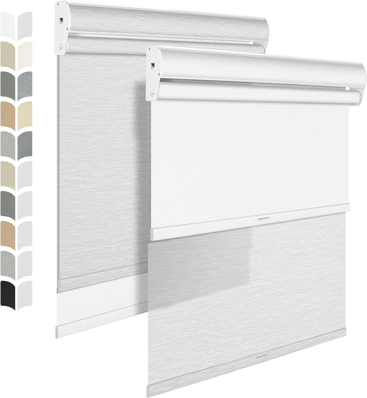 BERISSA Cordless Dual Roller Shades with Cassette Valance,Double Window Shades Blackout and Light Filtering Shades,Day and Night Roller Shades for Home Office Door.Striped Jacquard White.76 W x 44" H