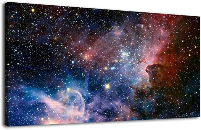 Canvas Wall Art Galaxy Nebula Starry Cosmic Painting Pictures Panoramic Canvas Arotwork Universe Stars Outer Space Wall Art for Home Office Decoration Framed Ready to Hang 24" x 48"