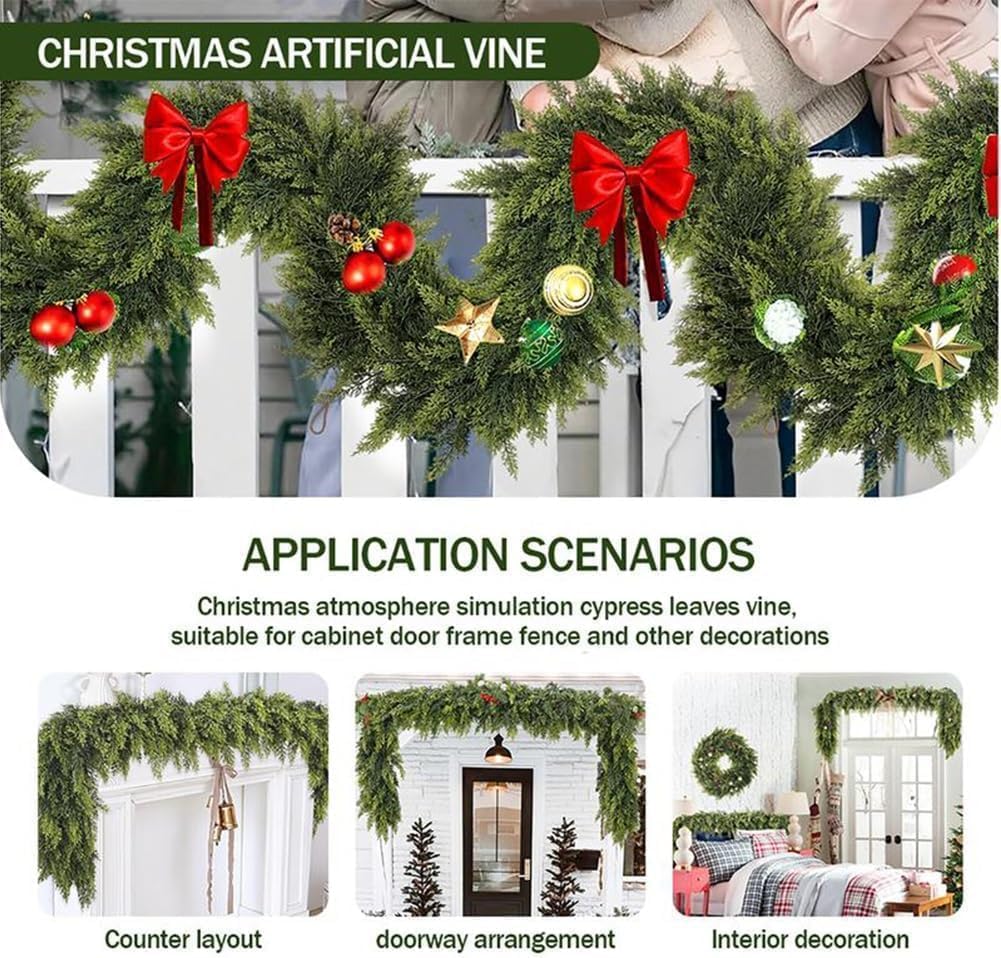 6 Ft Artificial Cedar Garlands – Real Touch Winter Greenery, Realistic Artificial Cedar Tree Christmas Pine Garland Decorations for Table Mantle Wall Indoor Fireplace Holiday Party (4ft, 2)