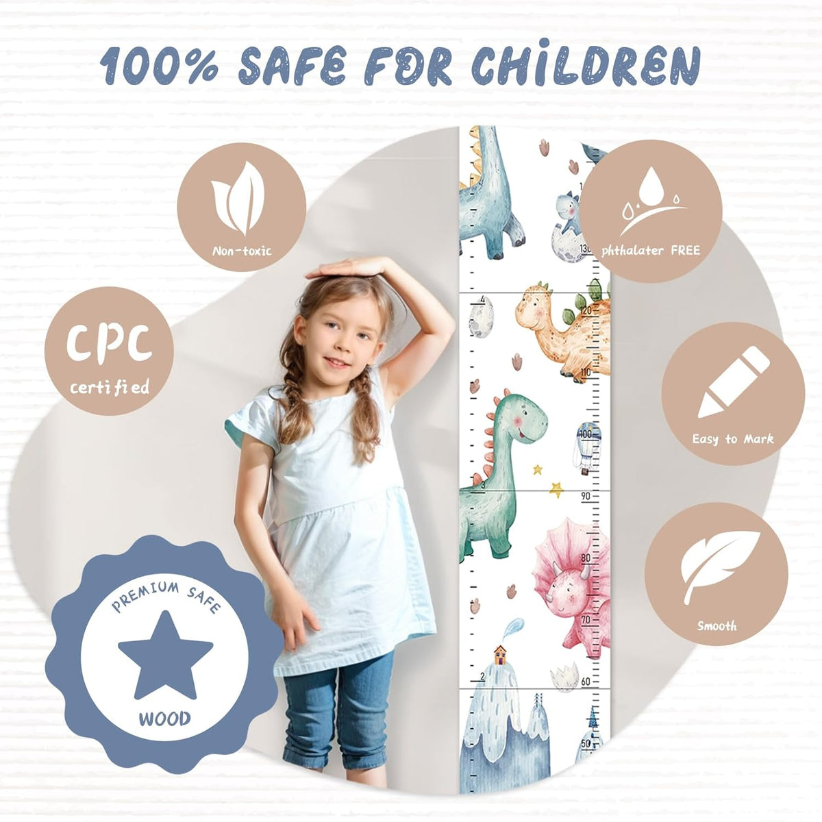 Personalized Name Growth Chart for Kids, Watercolor Dinosaur Height Measurement Chart for Children's Growth, Suitable for Both Boys and Girls, Removable and Easy to Store, Lightweight - HavenBliss Decor