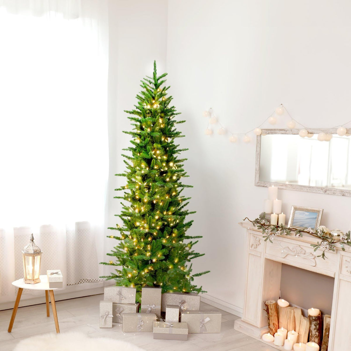 6.5 Ft. Carmel Pine Slim Artificial Christmas Tree with Warm White LED Lights and Stand