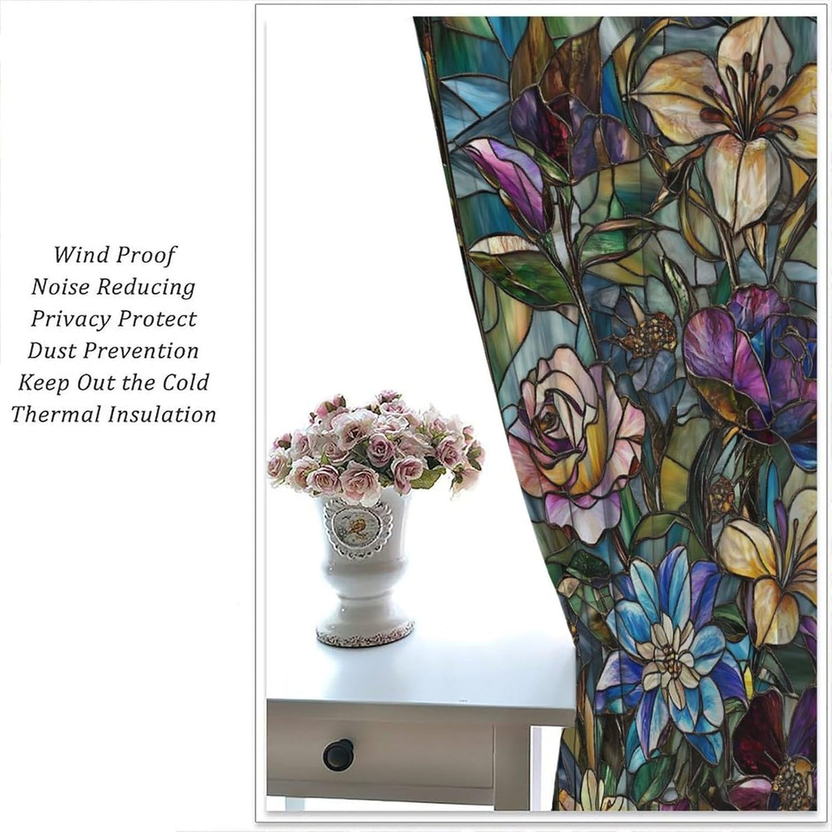 Stained Glass Curtains,Retro Colored Glass Flowers Art Home Decor Drapes for Bedroom Living Room Kitchen Window Treatment 2 Panels Set Total Size 42" W X 54" L Inch - HavenBliss Decor