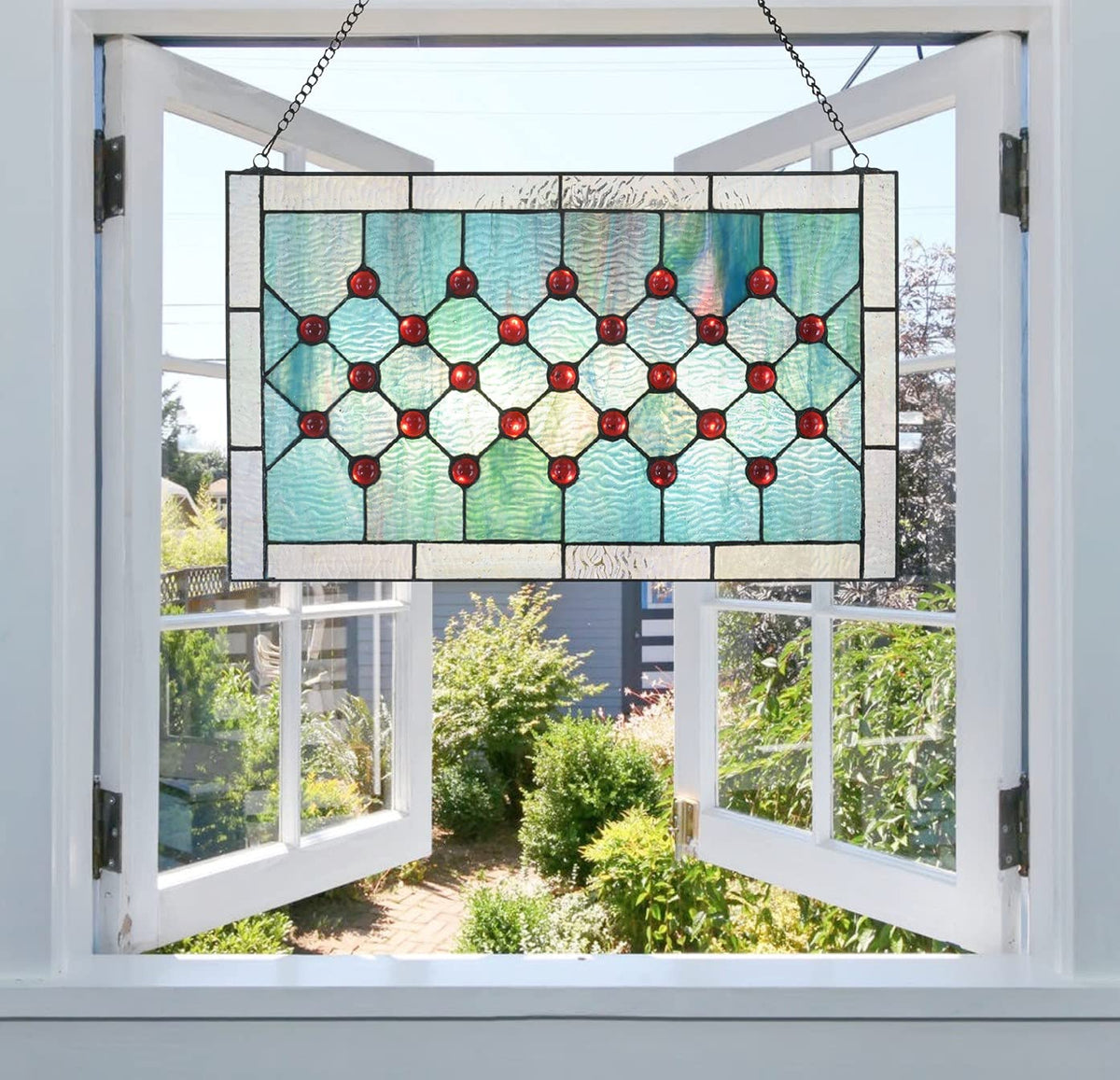 Tiffany Stained Glass 19.25" x 11.75" Window Panel