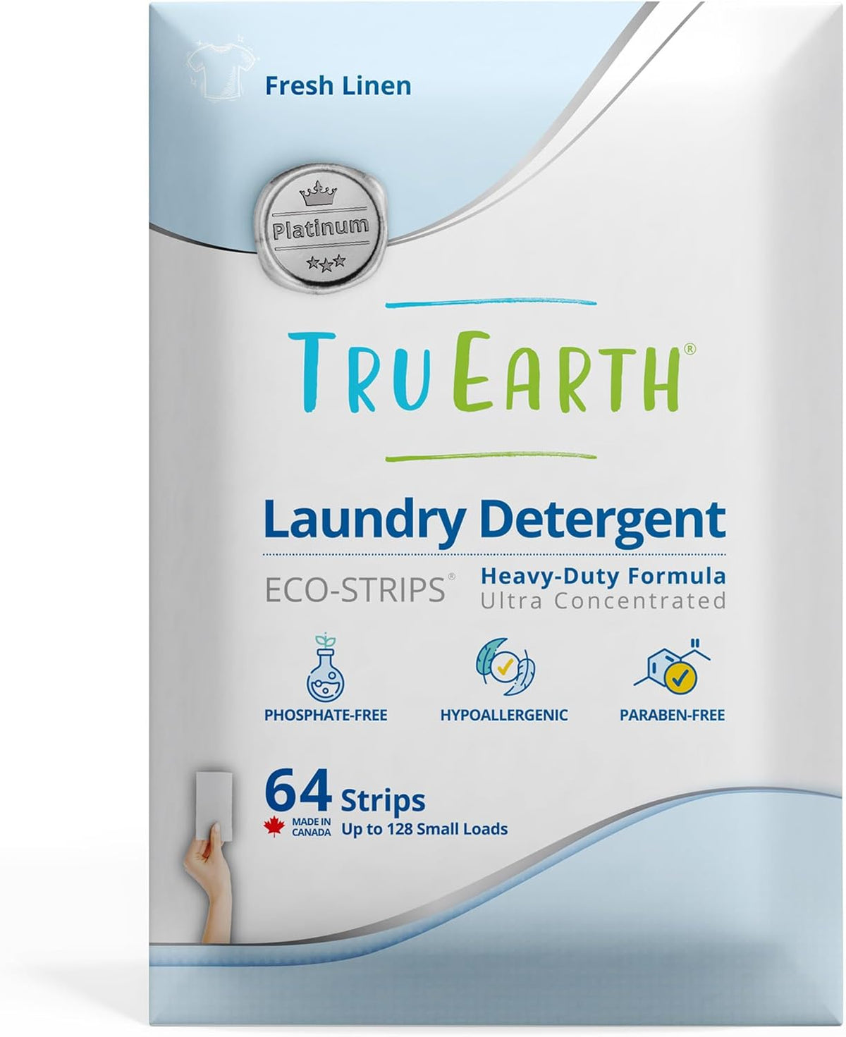 Tru Earth Platinum - Heavy Duty Laundry Detergent Sheets - Up to 128 Loads (64 Count), Fresh Linen Scent - Ultra-Concentrated Formula - Eco-Friendly Laundry Sheets - HavenBliss Decor