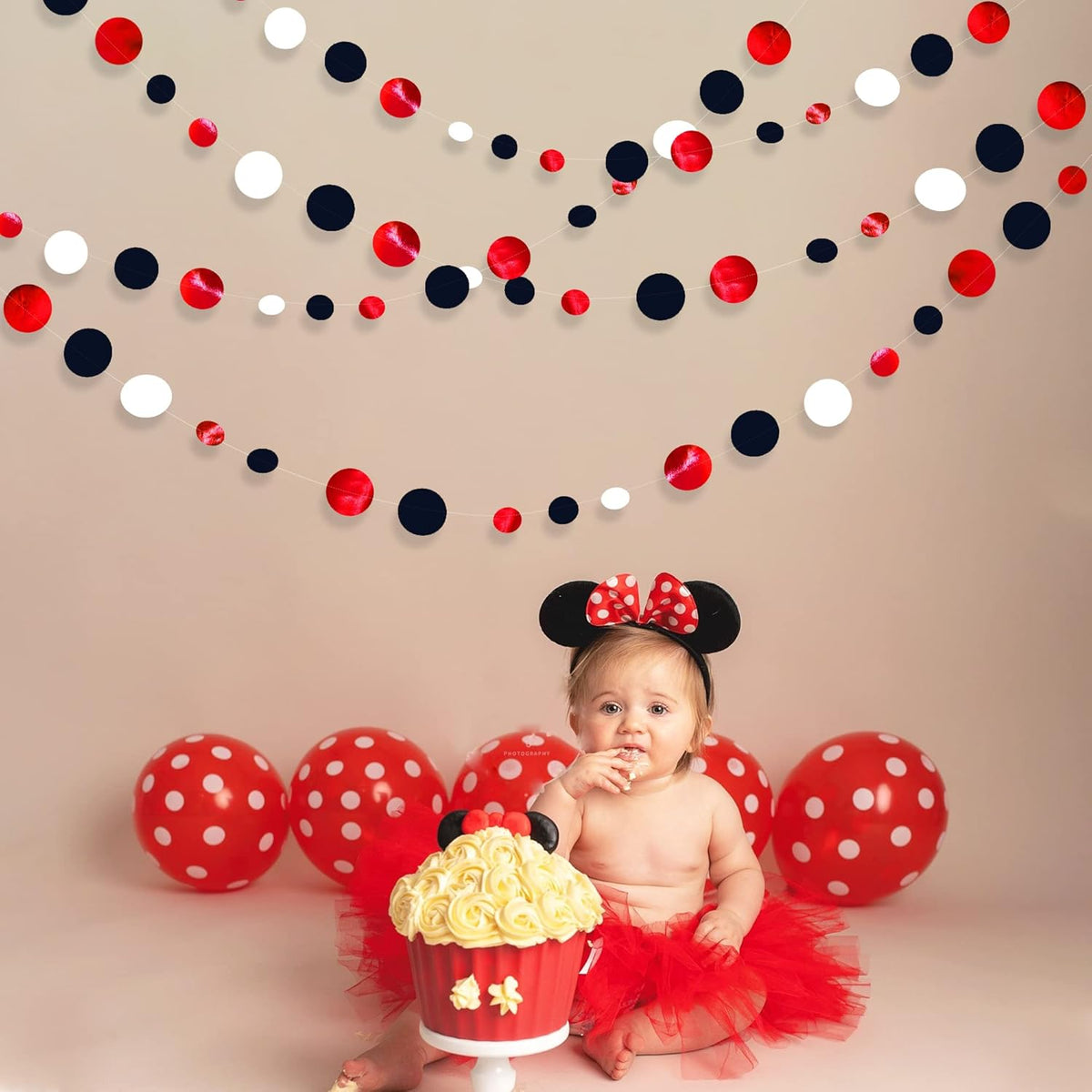 46 Ft Red Black and White Circle Dots Garland Hanging Paper Polka Dots Streamer for Graduations Birthday Bachelorette Engagement Wedding Bridal Shower Holiday Casino Poker Pirate Party Decorations - HavenBliss Decor
