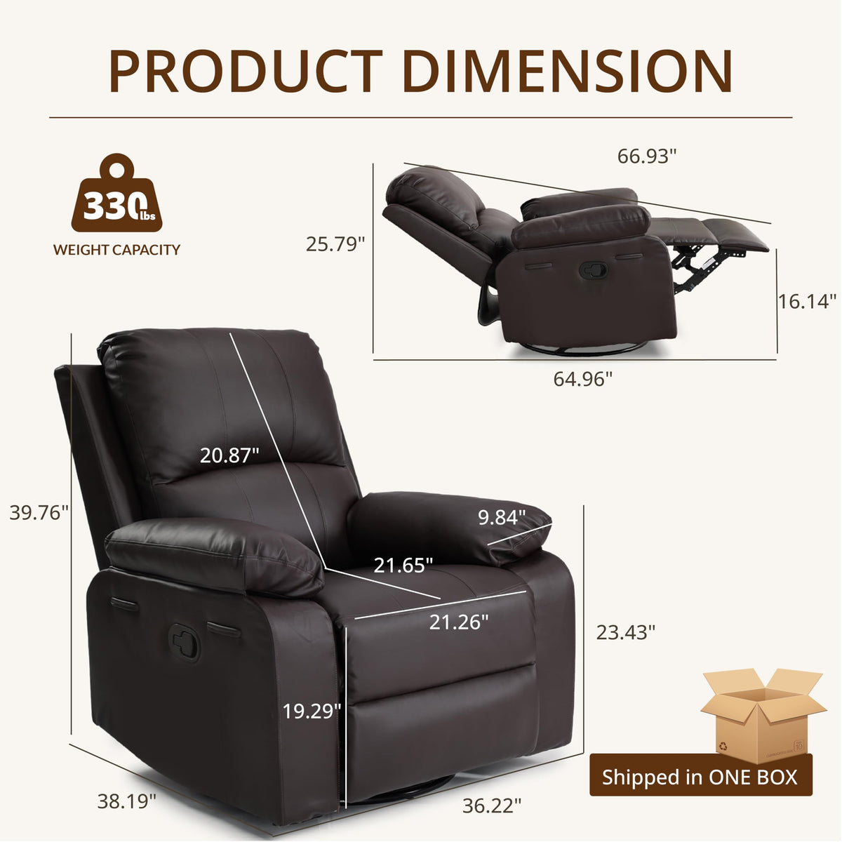 360° Swivel Rocking Leather Recliner Chair Set of 2 (2 Count)