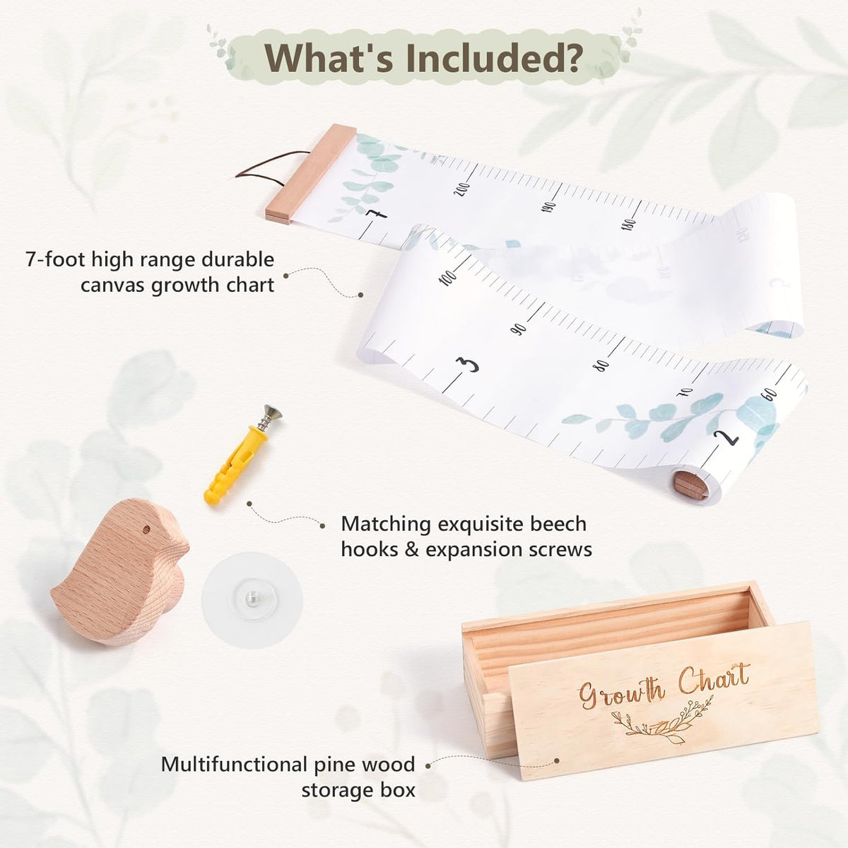 Growth Chart for Wall 7 Ft Height Chart with Keepsake Box & Hook Waterproof Canvas Measure Wall Ruler Removable Neutral Nursery Wall Decor for Baby Kids Toddlers - HavenBliss Decor