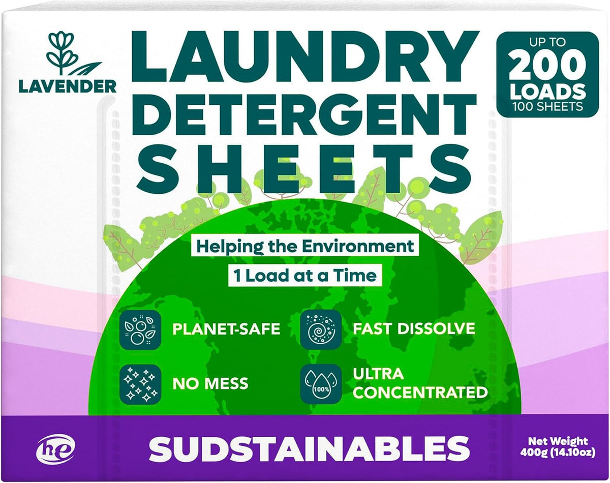 Sudstainables Laundry Detergent Sheets (200 Loads) – Eco-Friendly, Plastic-Free, Zero Waste, Laundry Washing Machines Soap Sheets; Dissolvable, Space-Saving Strips for Travel (Lavender) - HavenBliss Decor