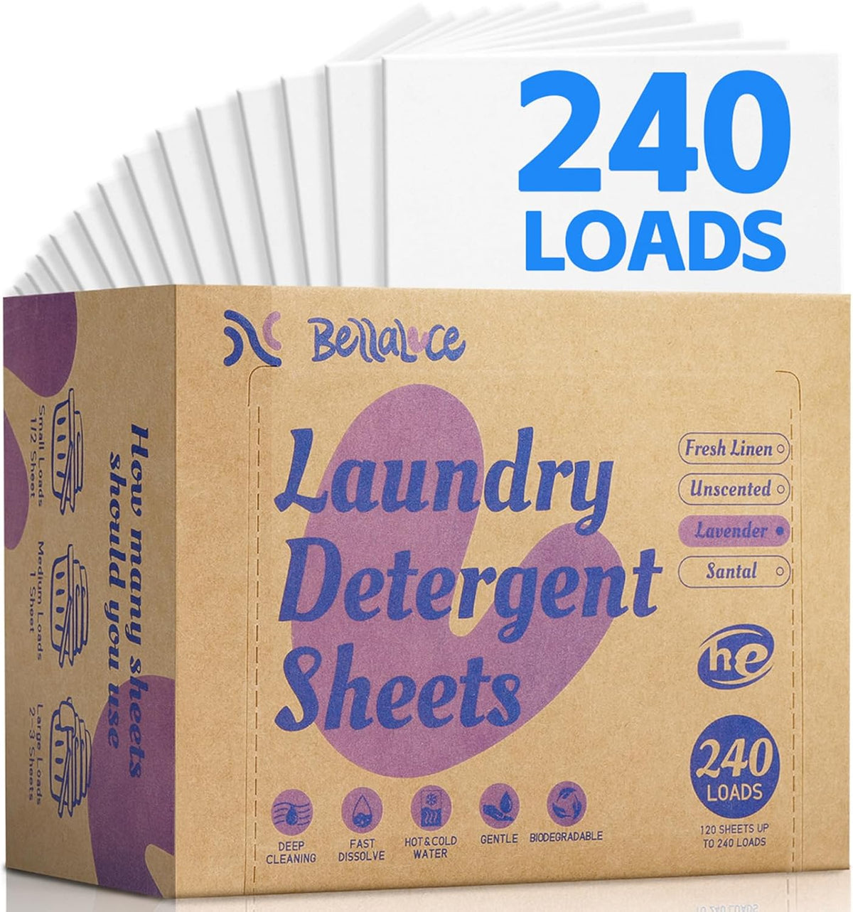 Laundry Detergent Sheets - 240 Loads Girls Lavender Laundry Sheets for Dorm,College,Home, Hotel,Apartment,Camping,Cruise,Road Trip,Beach Vacation,Backpack,Small Space, Family School Travel Essentials - HavenBliss Decor