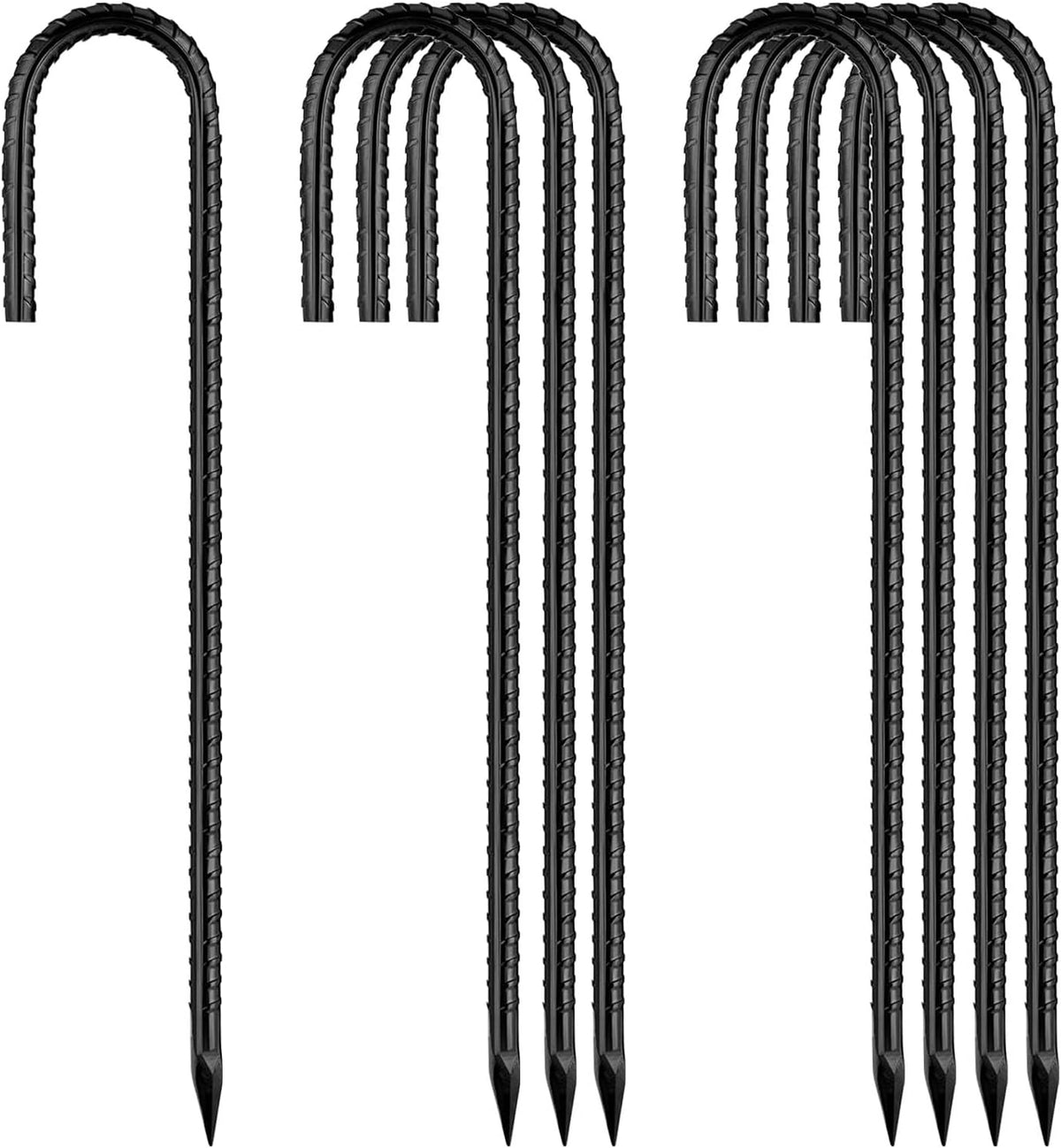 Rebar-Stakes-12-Inch, Ground Stakes Heavy Duty J-Hook Black Coated Anti-Rust Heavy Duty Ground Anchors for Garden Dog Fence Chicken Coop Christmas Decorations Deer Fence 8pcs - HavenBliss Decor