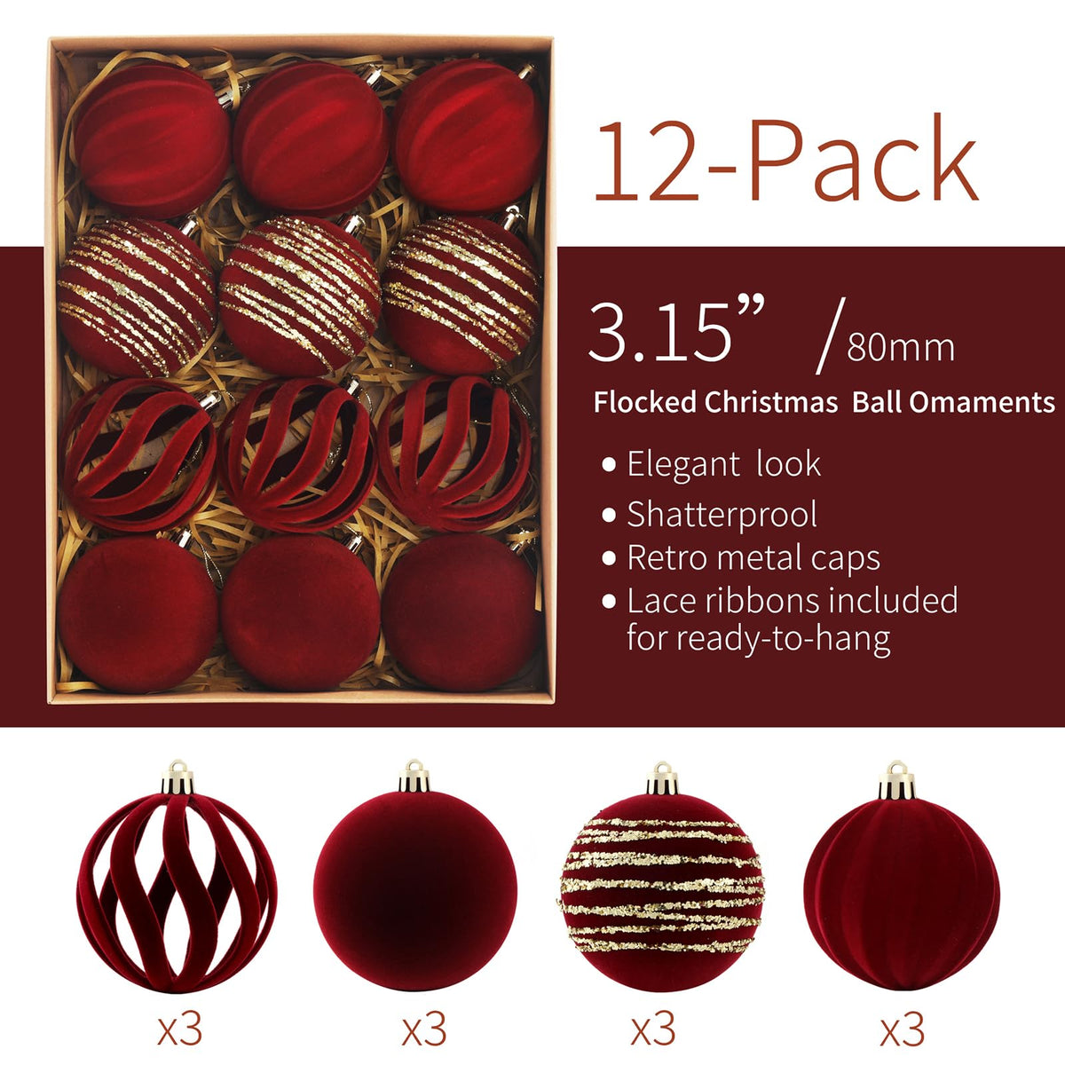 Christmas Ornaments Set of 12 (12 Count)