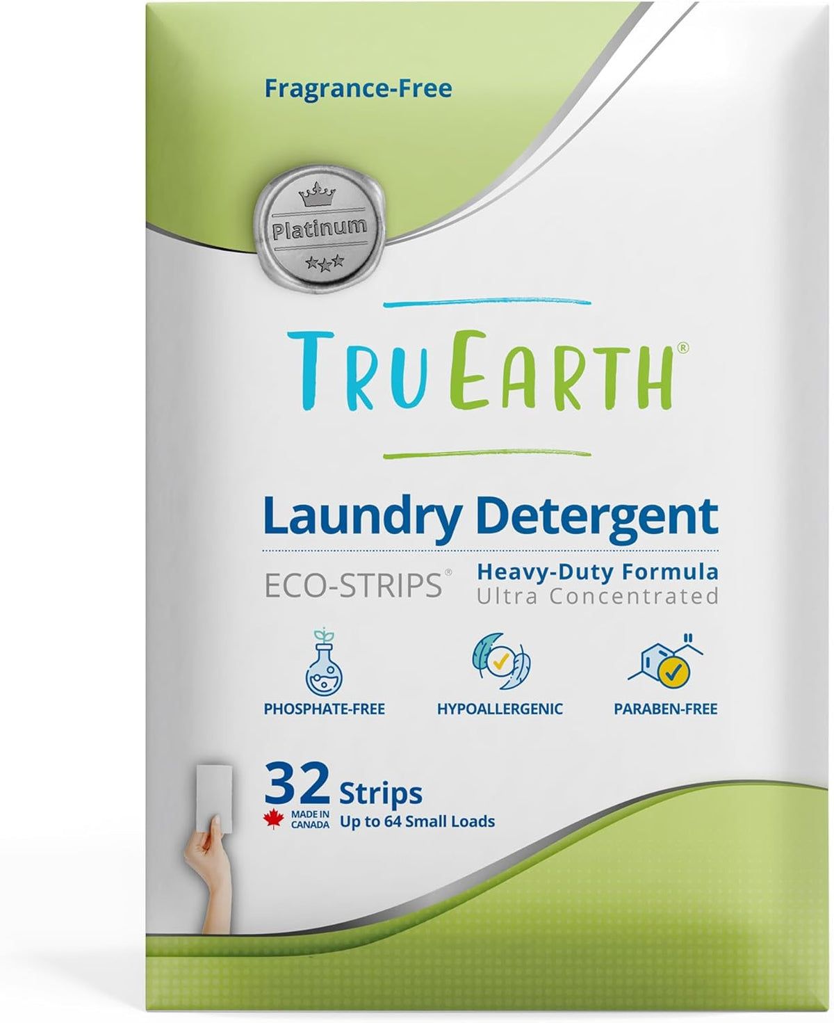 Tru Earth Platinum - Heavy Duty Laundry Detergent Sheets - Up to 64 Loads (32 Count), Fragrance Free - Ultra-Concentrated Strips Formula - Eco-Friendly Laundry Sheets - HavenBliss Decor
