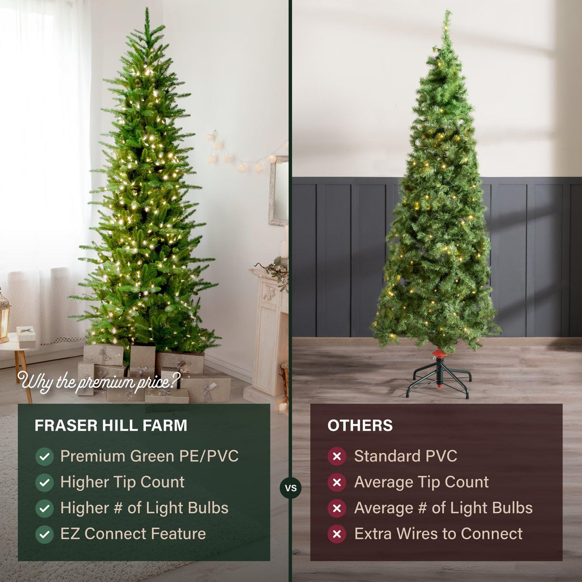 6.5 Ft. Carmel Pine Slim Artificial Christmas Tree with White Incandescent Smart Lights and Stand