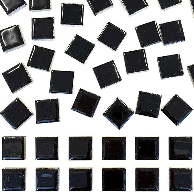 50 Pieces Black Mosaic Tiles for Crafts 1" Ceramic Tiles Assorted Colors Square Ceramic Mosaic Project Supplies for Photo Frame Mosaic Stepping Stones Bath Old Pool Furniture Decor