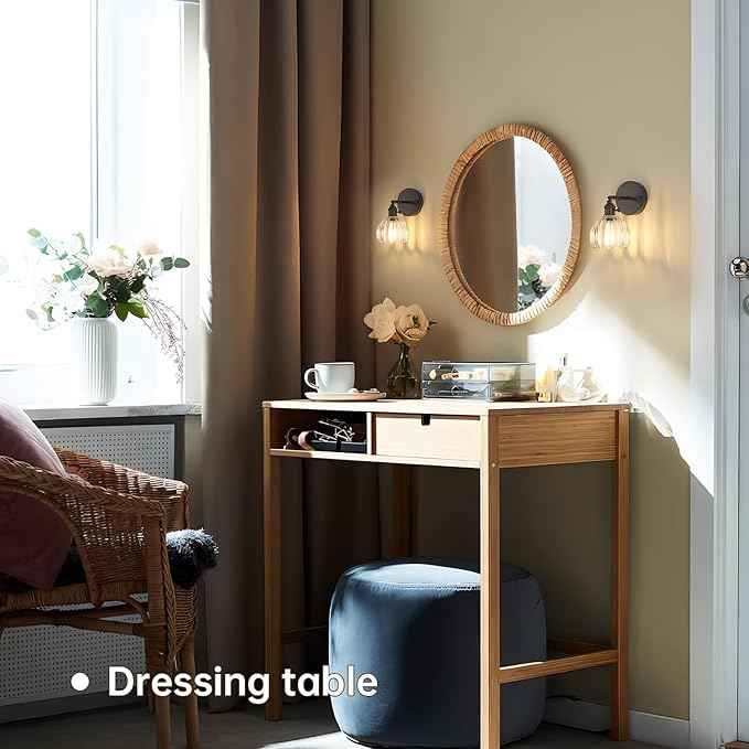 Vintage Wall Sconce with Transparent Tulip Glass Lampshade 180 Degree Adjustable Black Sconce Hradwired Modern Wall Lighting Fixture with Switch for Bedside Bedroom Doorway