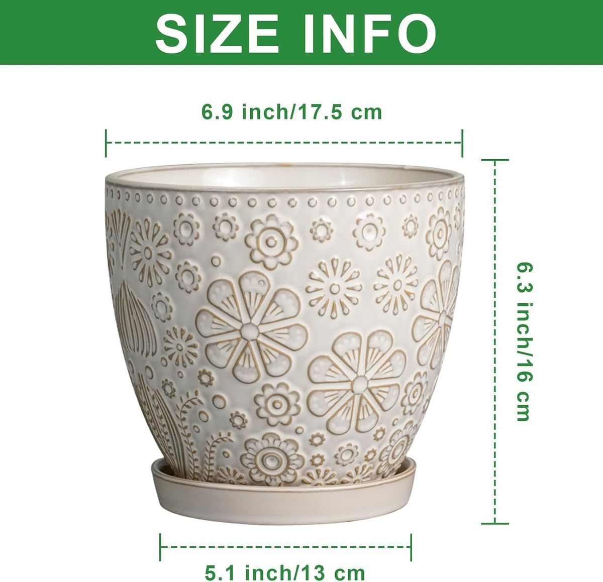 6.9 Inch Plant Pot with Drainage Hole and Saucer Ceramic Planter for Indoor Plant Flower Pot for Orchid Succulents Plants White - HavenBliss Decor