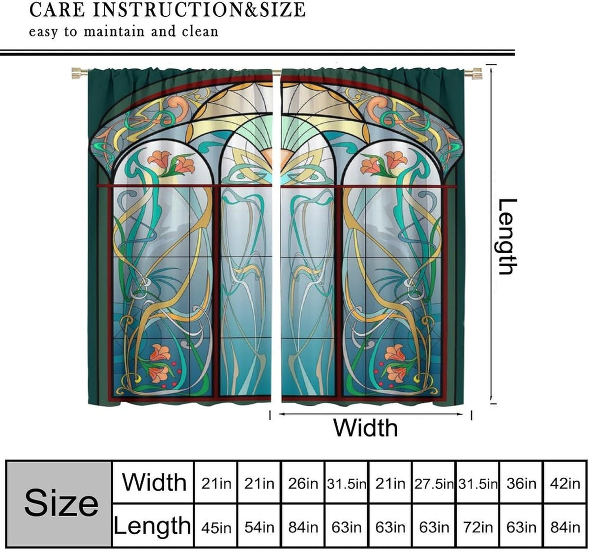 Stained Glass Curtains, Retro Mid Century Boho Abstract Art Home Decor Drapes for Bedroom Living Room Kitchen Window Treatment 2 Panels Set Total Size 55" W X 63" L Inch - HavenBliss Decor