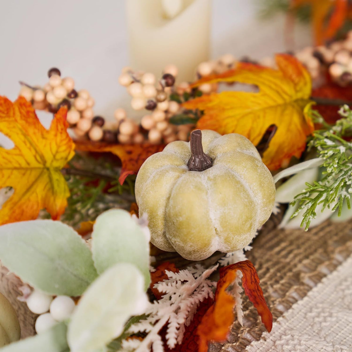 GENMOUS 6ft Thanksgiving Fall Garlands, Pumpkins Maple Leaves Autumn Wreaths for Front Door, Fall Decor, Porch Wall, Home Outdoor Holiday Decorations