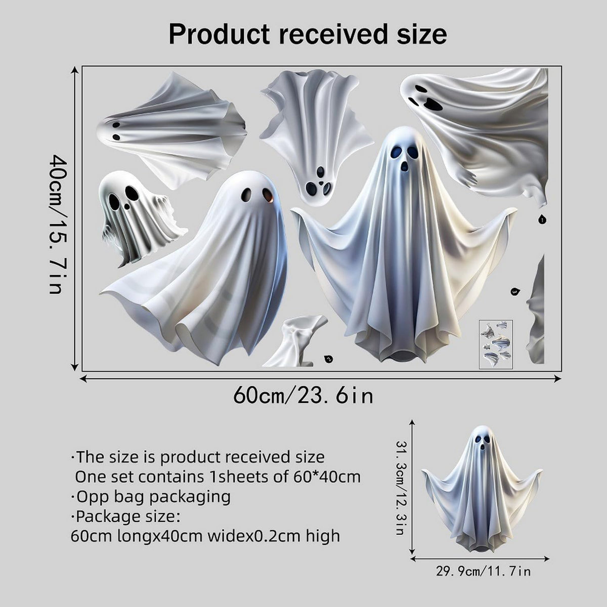 Halloween Ghost Window Clings for Glass 1PCS Static Cling Window Decals Spooky Window Stickers White Removable & Reusable Home School Office Party Decorations