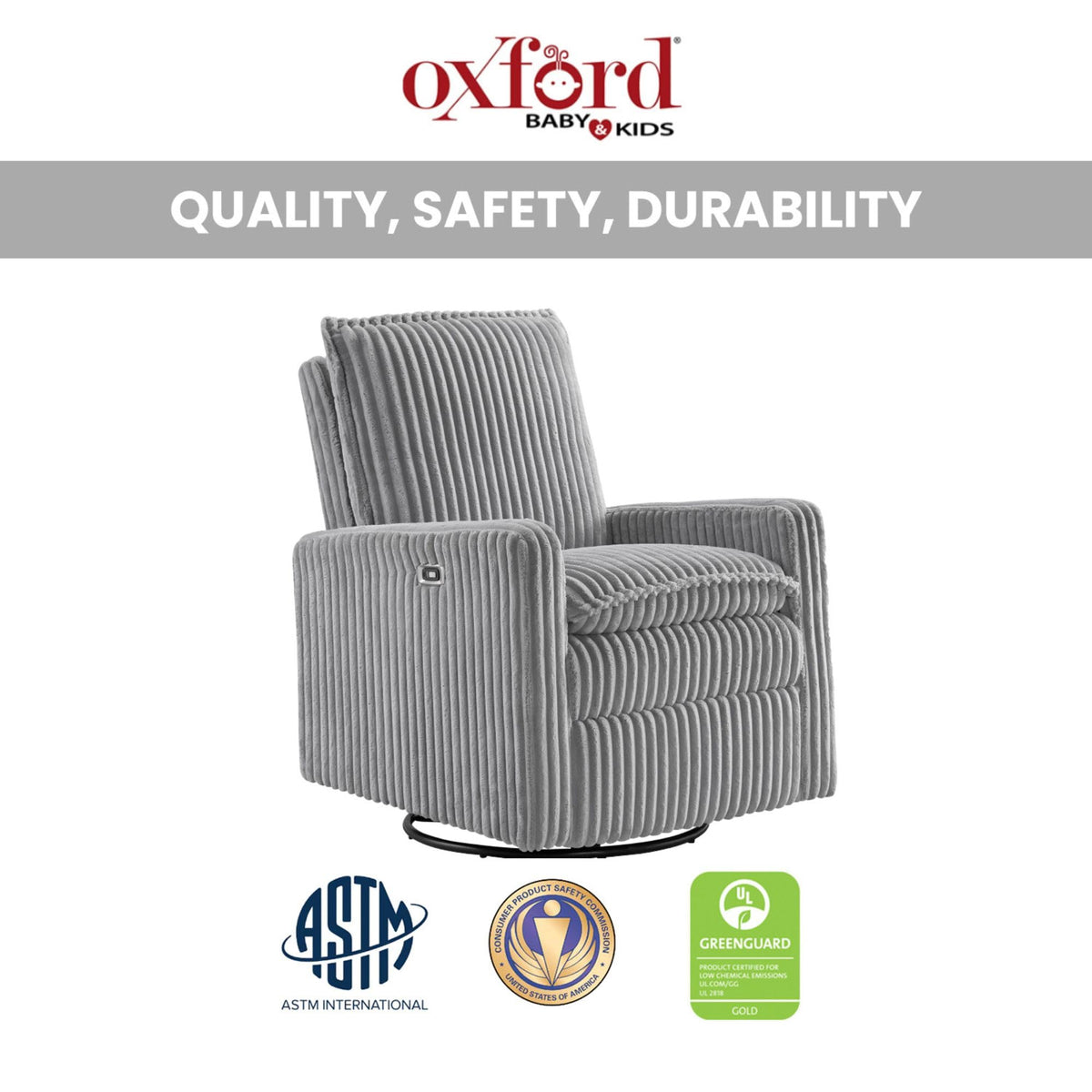 Uptown Power Glider Recliner Rocking Chair 270° Swivel for Nursery and Living Room