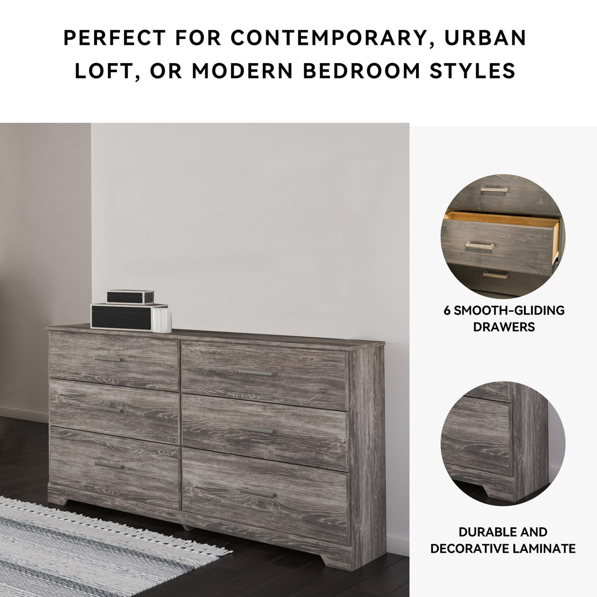 Ralinksi 6 Drawer Rustic Gray Double Dresser