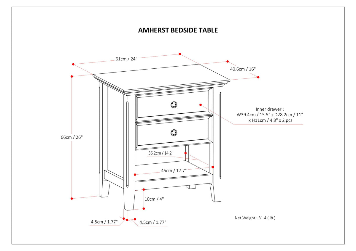 Amherst 24" Wide Solid Wood Bedside Table in Farmhouse Grey