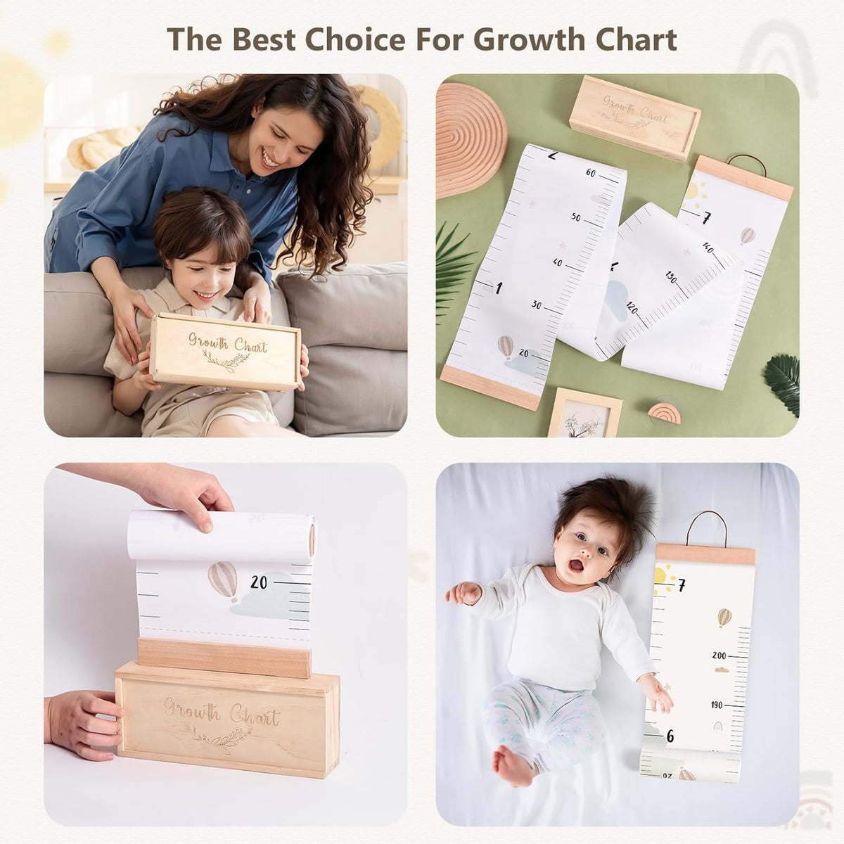 Growth Chart for Wall 7 Ft Height Chart with Keepsake Box & Hook Waterproof Canvas Measure Wall Ruler Removable Neutral Nursery Wall Decor for Baby Kids Toddlers - HavenBliss Decor