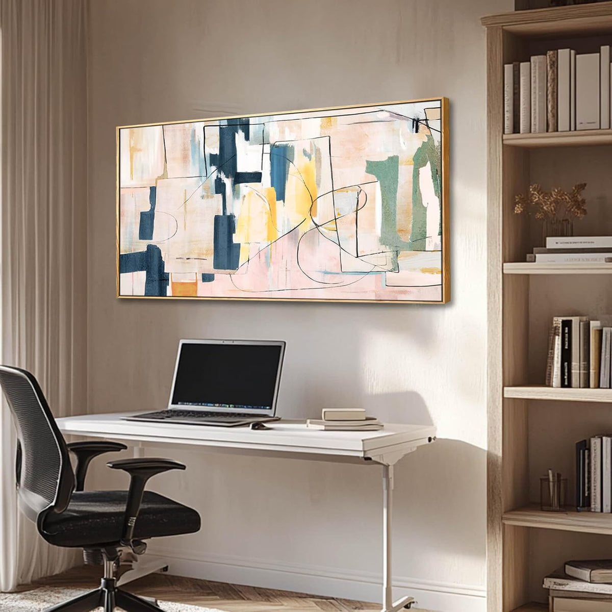 Large Abstract Canvas Wall Art Pink Painting Yellow Bedroom Decor Navy Art Photo Prints Minimalist Pictures Poster Artwork 20"x40"