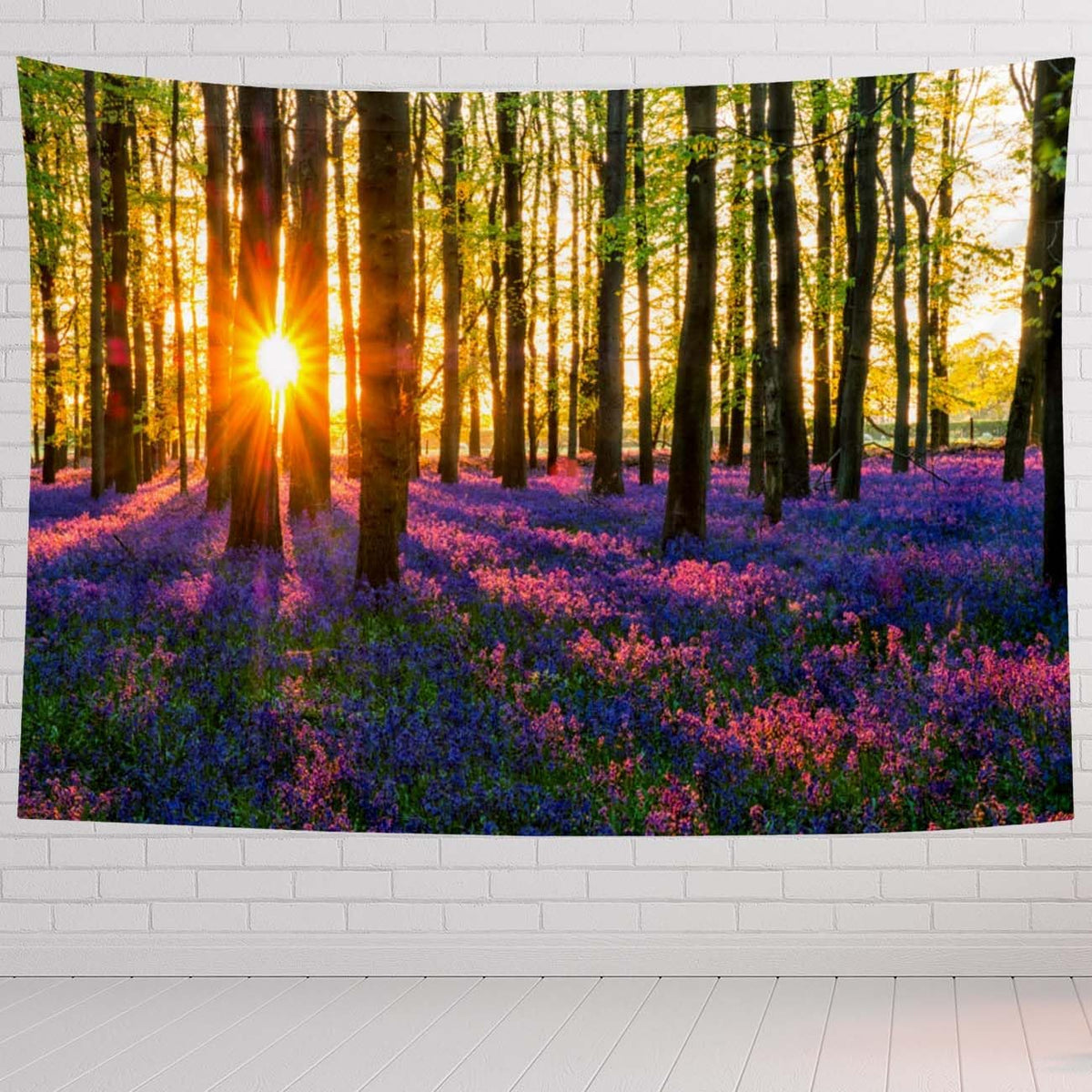 Nature And Landscape Tapestry For Bedroom Sun Evening Sun Bluebell Wood Tapestries Wall Hanging For Living Room Dorm Office 60×40 In - HavenBliss Decor