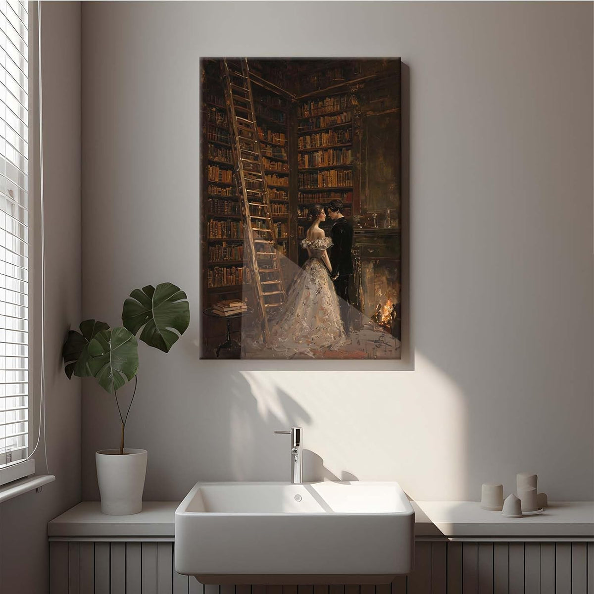 JFHCQJPK Gothic retro library scene decoration melancholy calm art college style wall aesthetic antique style home decoration suitable for bedroom living room20x30in Frameless
