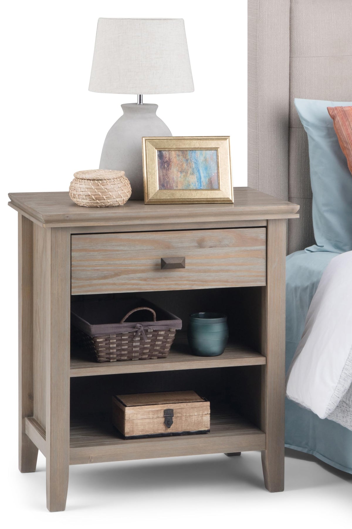 Artisan 24" Solid Wood Bedside Table in Distressed Grey