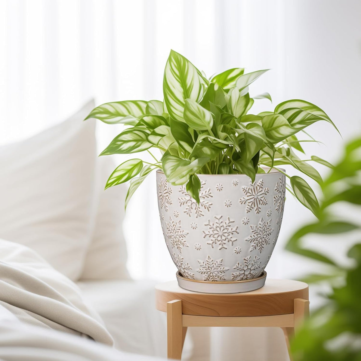 Ceramic Planter 8 Inch Plant Pot with Drainage Hole and Saucer Ceramic Pots for Indoor Plants Outdoor Large Flower Pot for Home Decor White - HavenBliss Decor