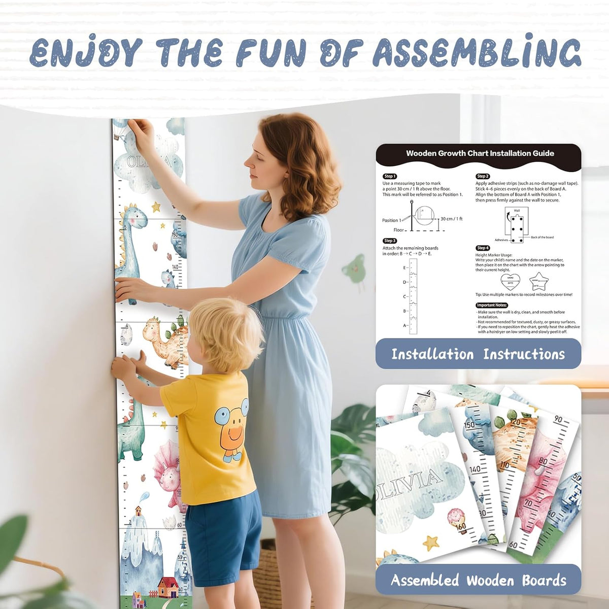 Personalized Name Growth Chart for Kids, Watercolor Dinosaur Height Measurement Chart for Children's Growth, Suitable for Both Boys and Girls, Removable and Easy to Store, Lightweight - HavenBliss Decor