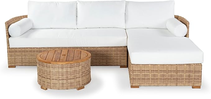 SAFAVIEH Couture Collection – Anguilla Faux Wicker Indoor/Outdoor Storage Coffee Table, Fully Assembled, Natural Brown Patio Accent Table with Removable Wood Top (CPT2103A)