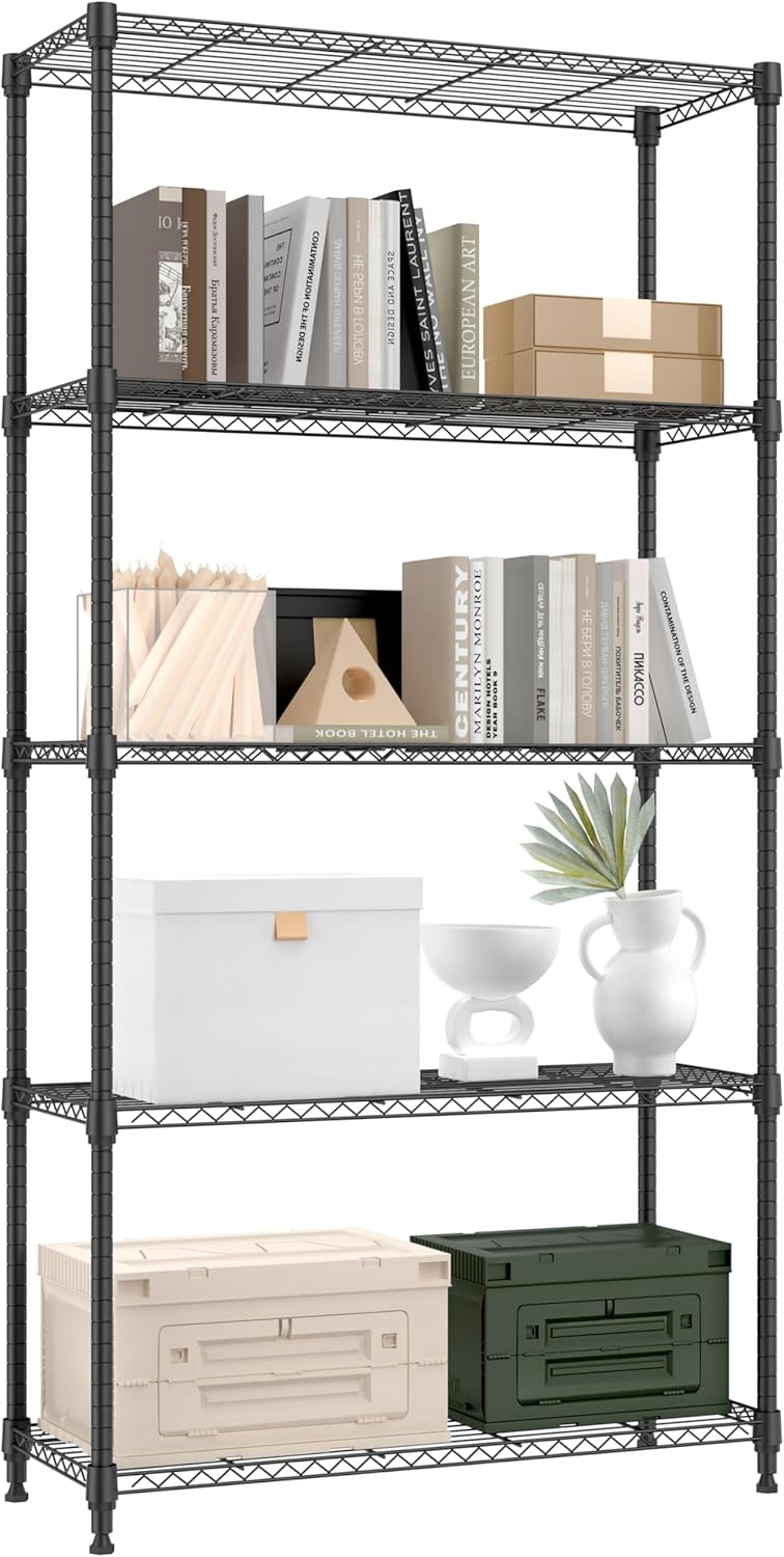 1250 lbs 5 Tier Shelf Metal Storage Shelves Shelving Wire Rack Heavy Duty Closet Organizers for Garage Kitchen Bathroom Laundry Black 13.8" D x 35.4" W x 68.5" H - HavenBliss Decor