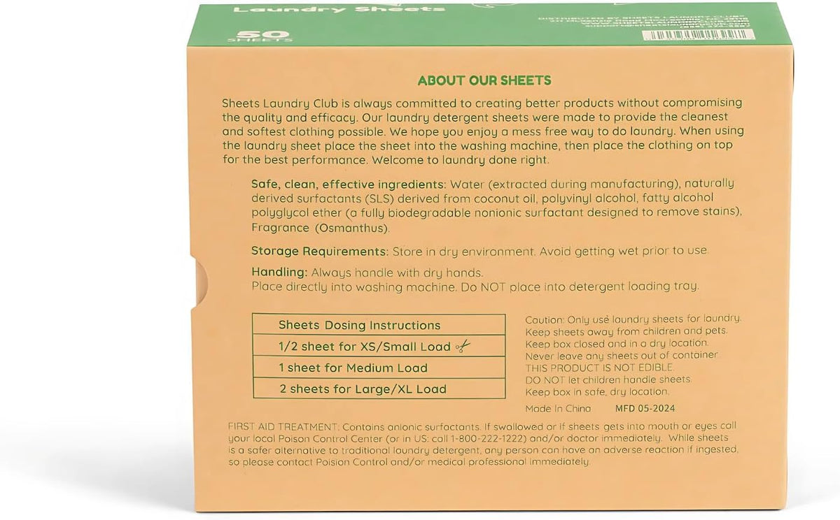 Sheets Laundry Club Laundry Detergent Sheets, 100 Loads - Fresh Linen Scent, Eco-Friendly, Quick-Dissolving Formula, Hypoallergenic, Septic Safe, Plastic-Free Packaging - 50 Sheets - HavenBliss Decor