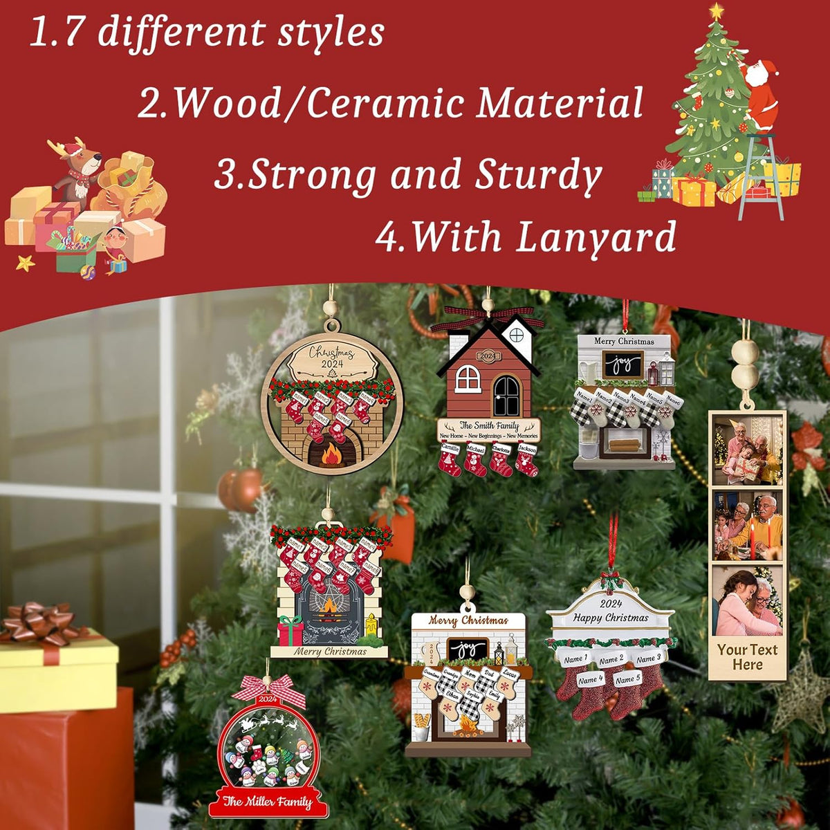 Personalized Christmas Ornaments with Photo Names Custom Family Ornament Customized Xmas Tree Hanging Wood Decoration Gift